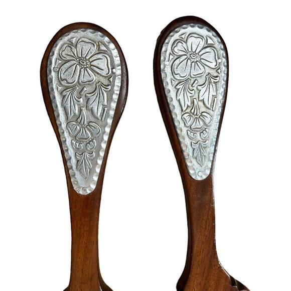 Hand Forged Everlast Metal & Wood Salad Fork & Spoon Serving Haiti Handmade MCM - Picture 2 of 5